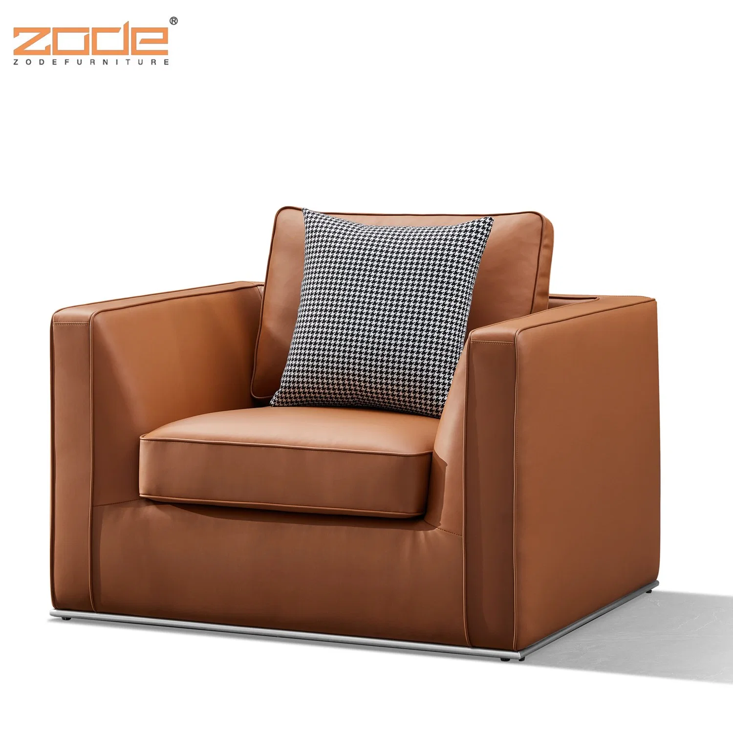 Zode PU Half Leather 3 Seat Upholstery Tan Office Living Room Sofa Salon Sofa