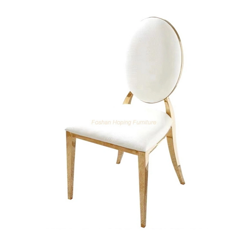 Chaise de mariage sans armes pour réception dans le hall de l'hôtel avec blanc en acier doré Chaises de salon arrière