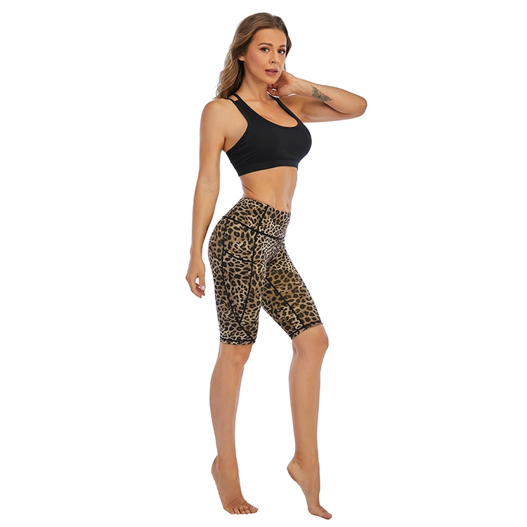 Novo estampado seco rápido tricotado de cintura subida Sexy Sportswear para mulher Conjunto de calças de sutiãs de fitness, ioga, 2 conjuntos de peças