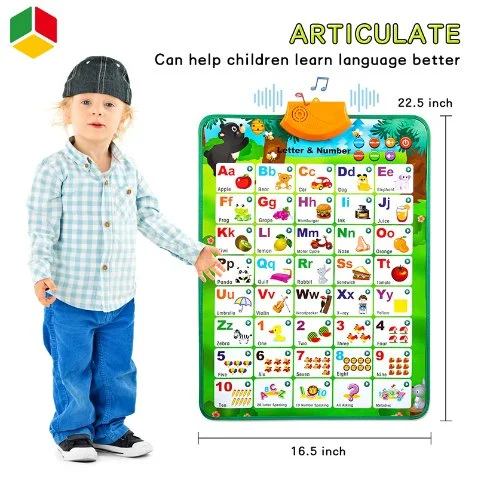 QS Children's Custom Electric Talking ABC & 123s & Music Sound Fun Early Interactive Alphabet Wall Chart Toys for Kids