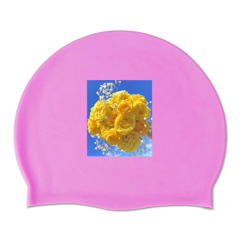 Custom Design Silicone Material Print OEM Logo Kids Swimming Hat Adults Swim Cap