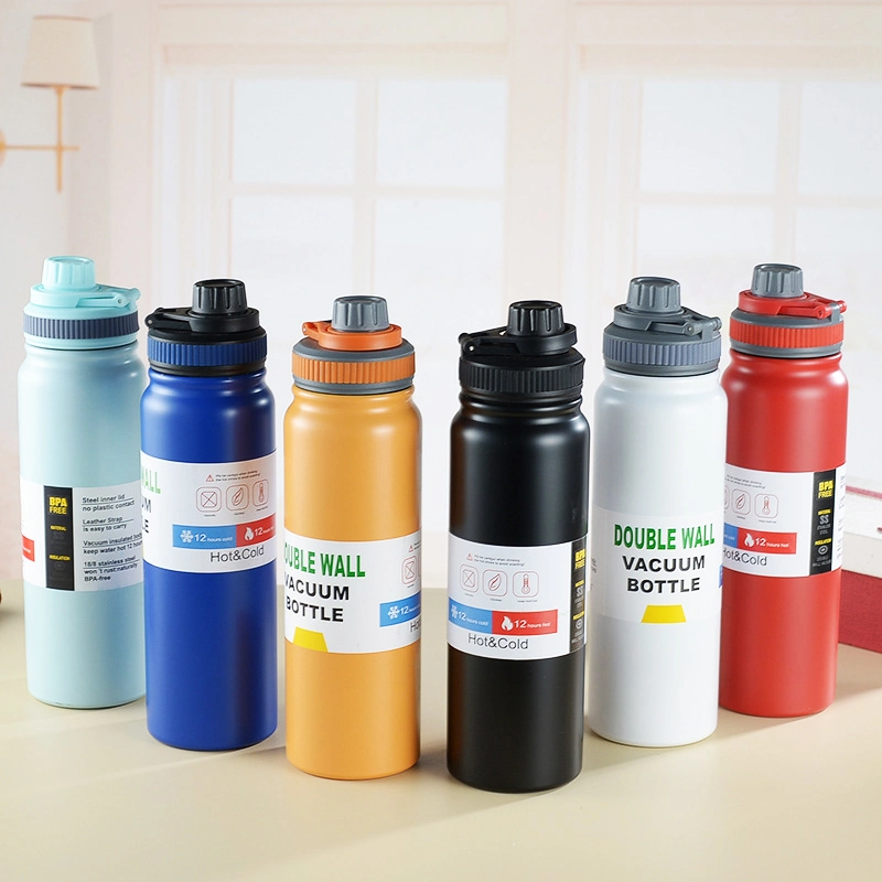 600ml 800ml 1000ml Bouteille isotherme en acier inoxydable Thermos à double paroi avec couvercle de transport pour voyage, voiture, sport, salle de sport, fitness.