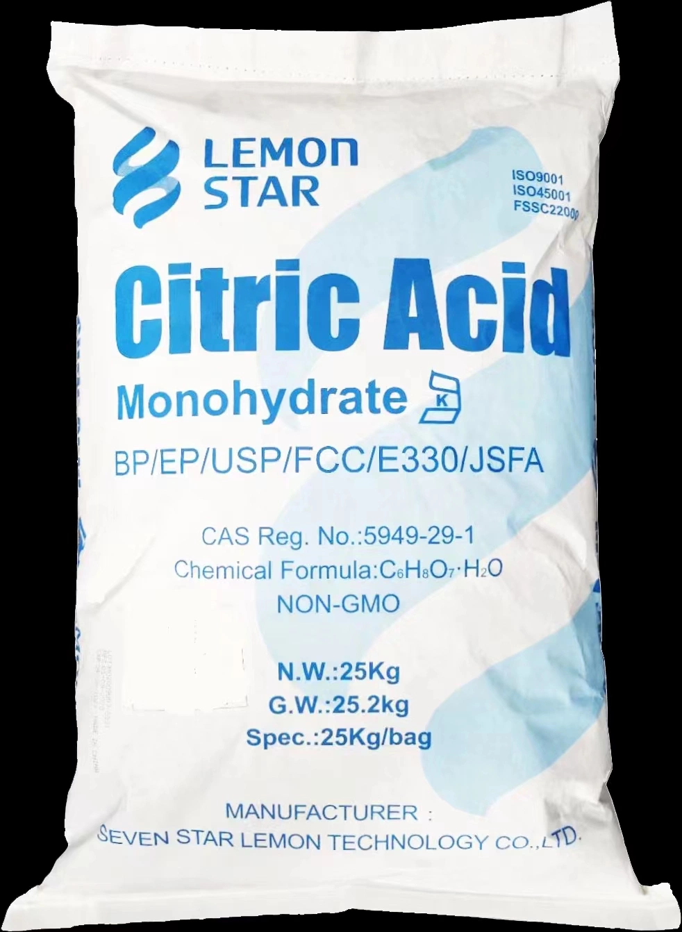 Additif alimentaire Acide citrique monohydraté anhydre CEMFA : 5949-29-1 60-120 mesh