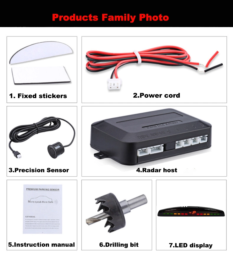 Sistema do sensor de estacionamento do veículo Deteção de Estacionamento em marcha-atrás Sensores ultrassónicos Estacionamento Kit universal de orientação assistida com 4 sensores