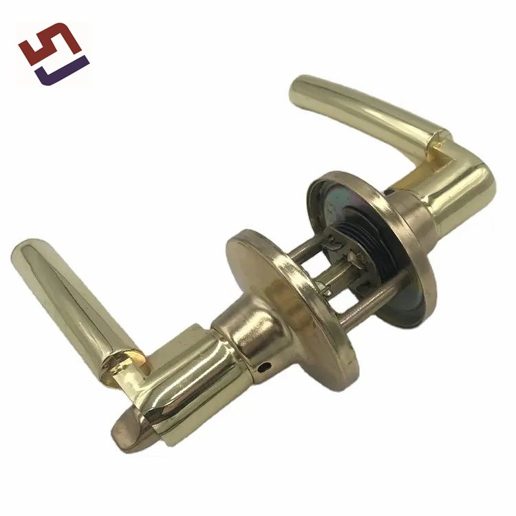 Internal Door Handle Polished Brass Bathroom Office Hotel Door Lever Handle with Round Cylinder