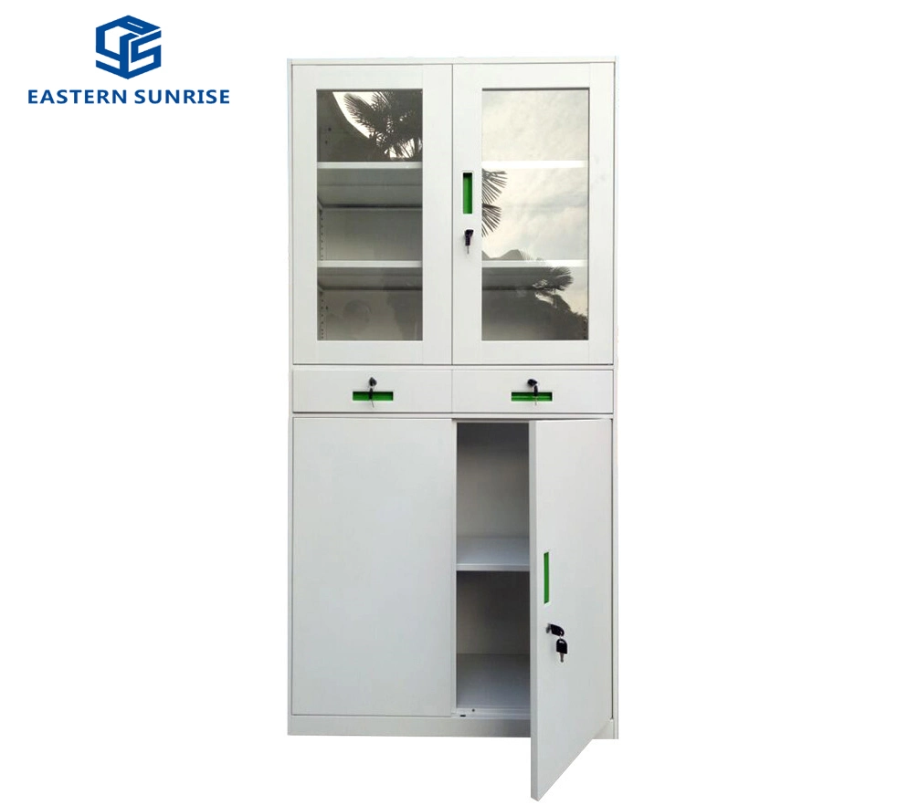 OEM or ODM Powder Coating Livingroom Furniture Metal Glass Door Filing Cabinet with 2 Drawer