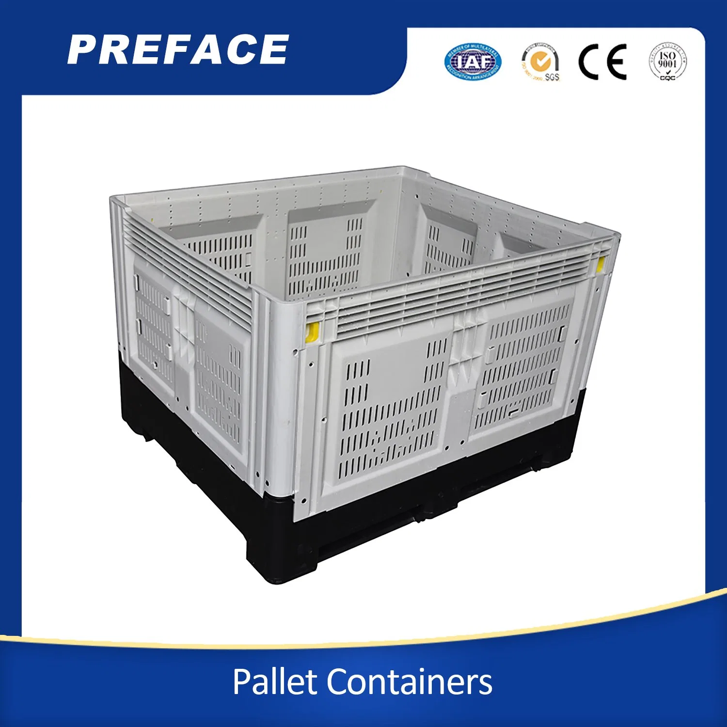 Contenedor de gran capacidad de 1.200 x 1.000 mm Caja de plástico plegable para palés Paleta de plástico Transporte de la logística de la caja