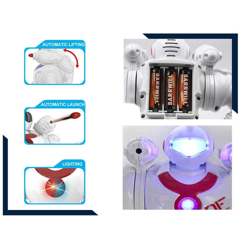 Kids B/O Electric Intelligent Humanoid Robot Toy with Light and Music Automatic Launch Function Battery Operated Robot Toys Educational Robots Toy