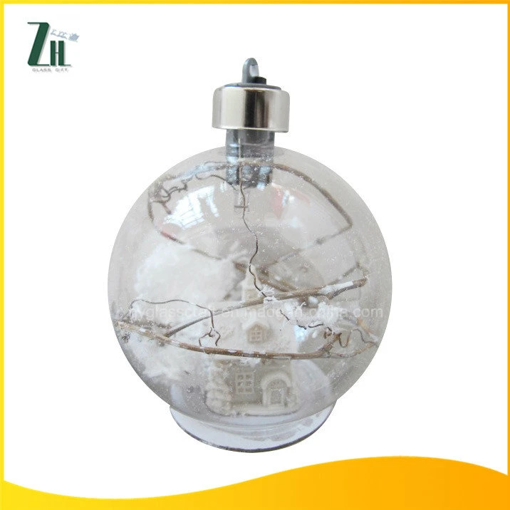 Clear Changing LED Christmas Glass Ball with House Inside