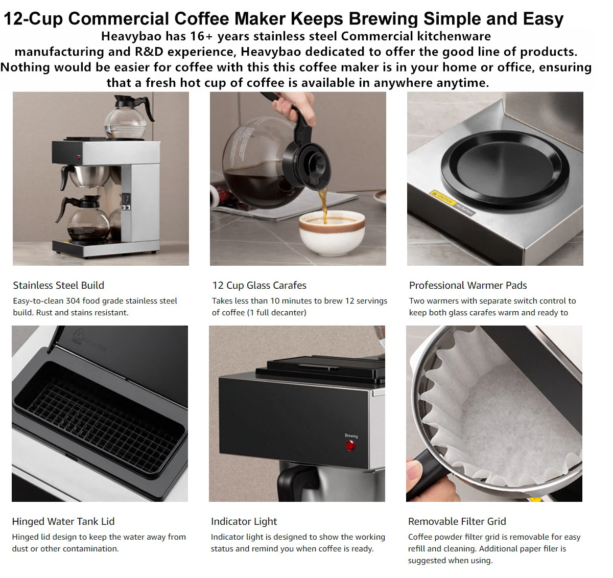 Heavybao Electric Commercial American Coffee Machine Brewer Espresso Maker for Household