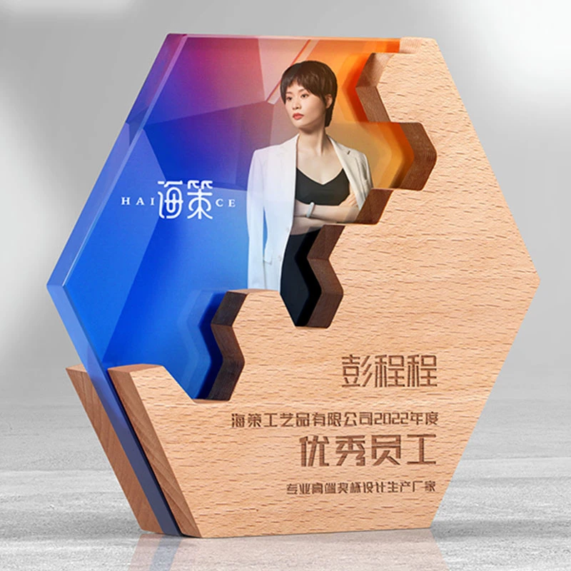 China Shenzhen Wholesale Custom High-Quality Enterprise Anniversary Souvenir Annual Excellent Prize Wooden Crystal Trophy