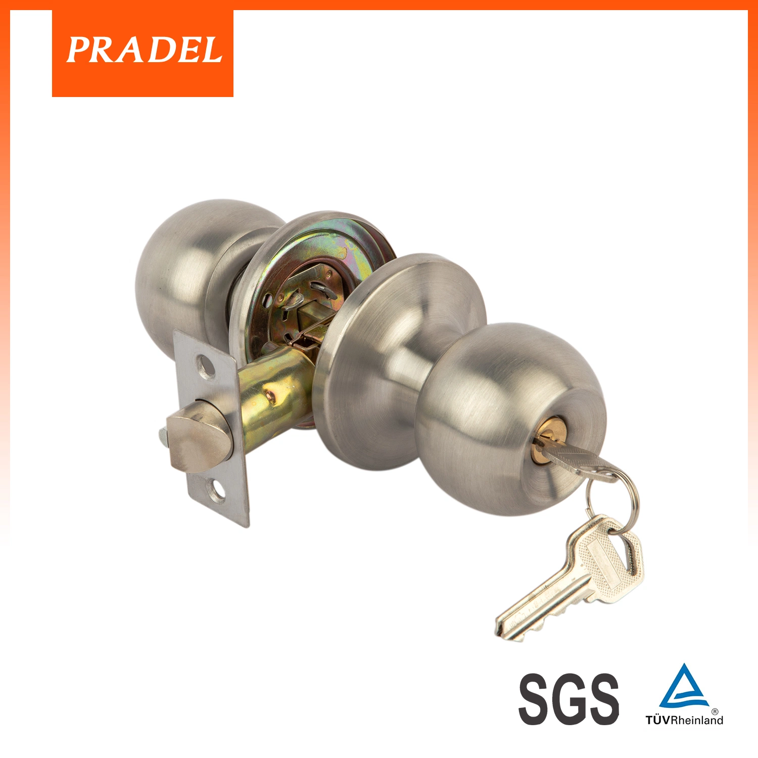 Durable Bathroom Round Polished Brass Color Cylinderial Stainless Steel Tubular Door Ball Lockset