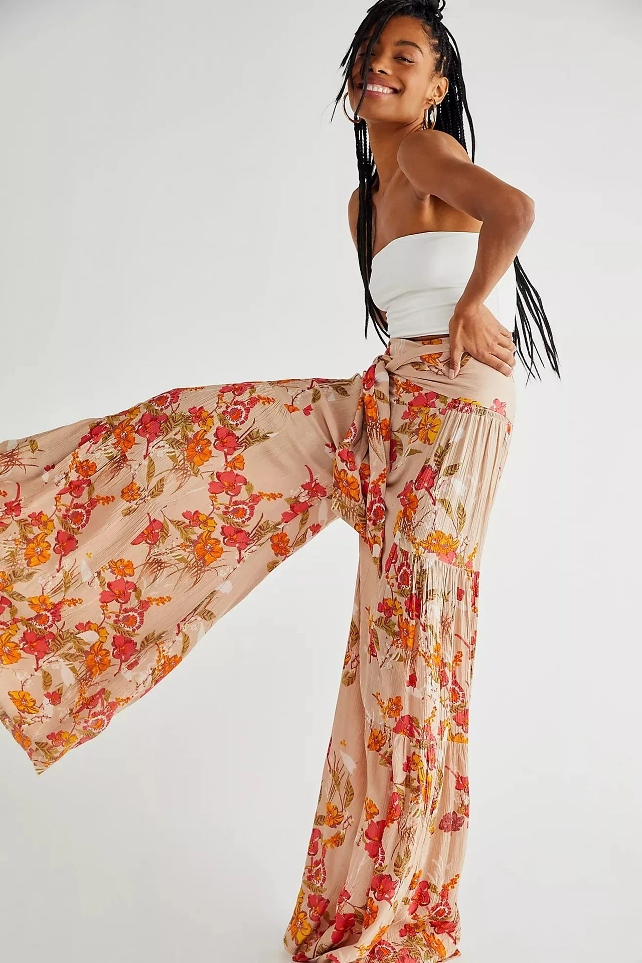 Frühling Sommer Hoch Taillierte Blume Digital Gedruckt Lose Breites Bein Beach Pants Damen Hosen Hose für Damen