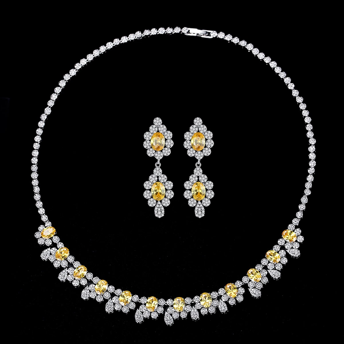 Beautiful Bride Wedding Earrings Necklace Woman Flower Fashion Indian Bridal Dubai Jewelry Set Jewellery
