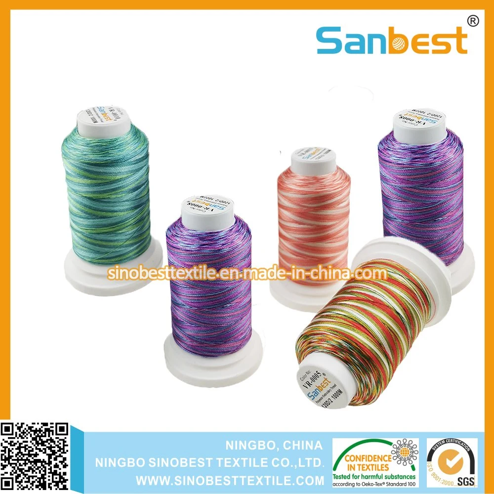 120d/2 Multicolor Chinese Premium Twisted Polyester Embroidery Thread on Small Reel