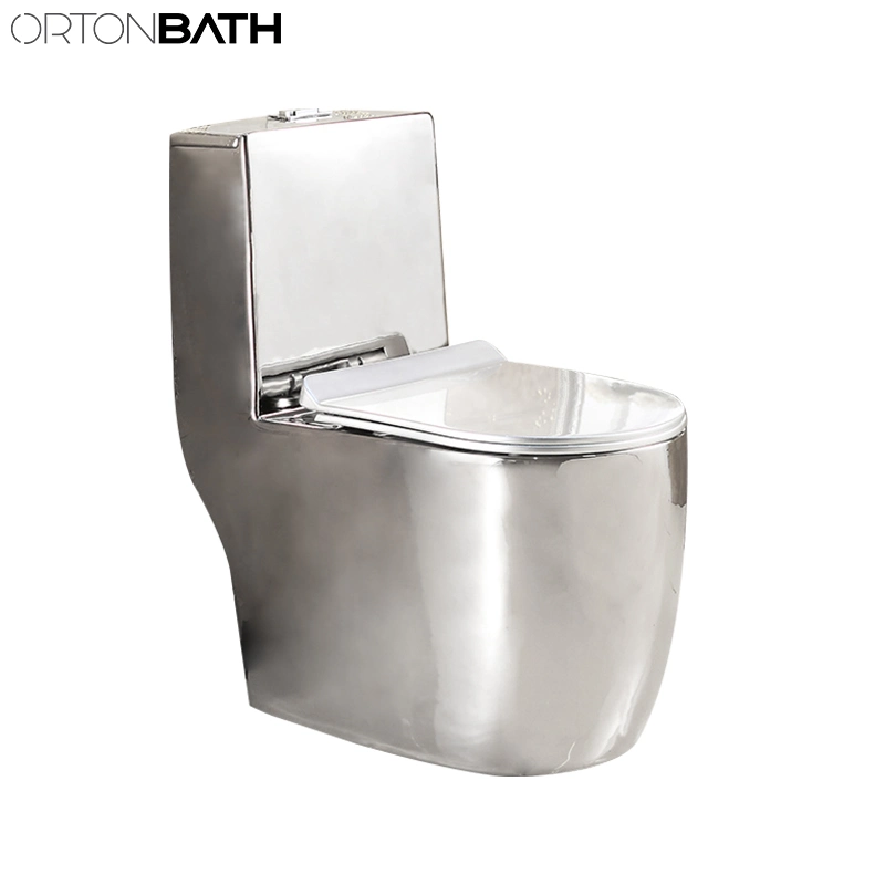 Ortonbath Saso Middle East Wash Down Gold White Lines Electroplating Bathroom Commode Set Floor Standing One Wc Toilet with Seat Cover Bowl Accessories