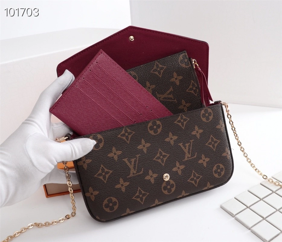 Fashion Leather Small Crossbody Chain Purse 3 Pieces Set Bag Shoulder Handbags