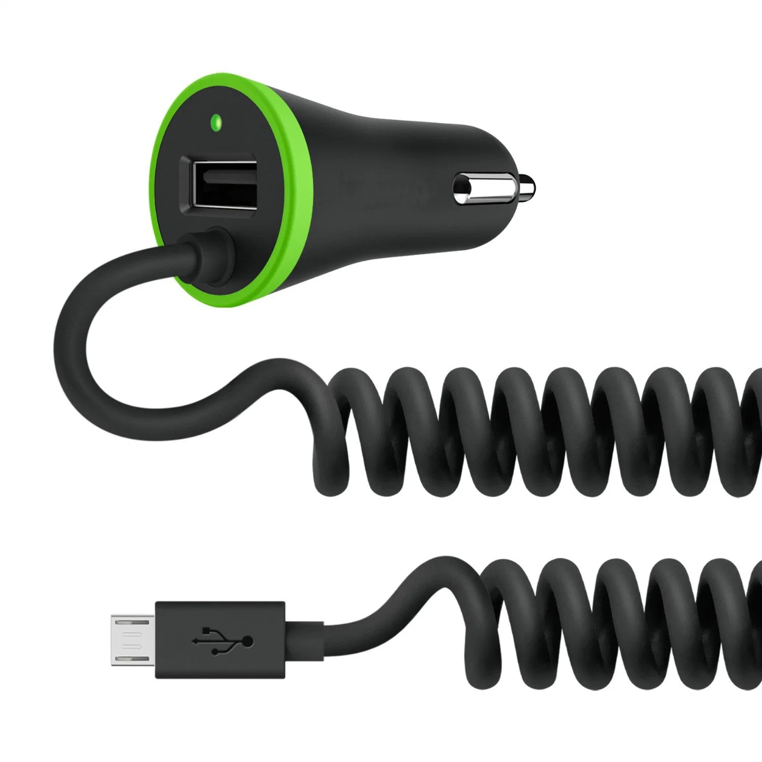 5V/2.4A Chargeur de voiture USB avec 1,2 m de câble à ressort pour l'iPhone7/8/X