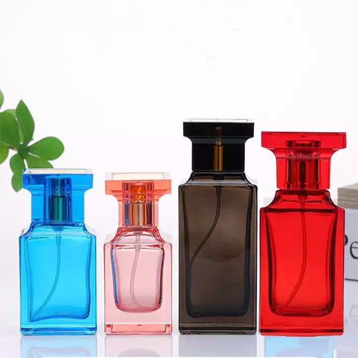 Sqaure Glass Material Perfume Bottle 30ml 50ml 100ml Luxury Colorful Fragrance Parfum Bottles