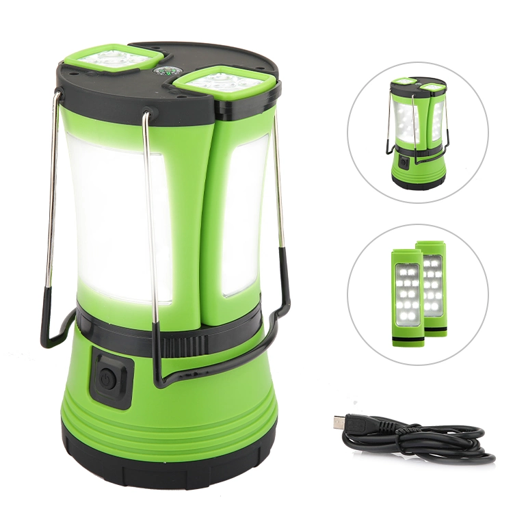 Lanterne de camping à LED rechargeable, alimentée en deux façons, en plastique portable d'urgence Avec 2 lampes de poche amovibles