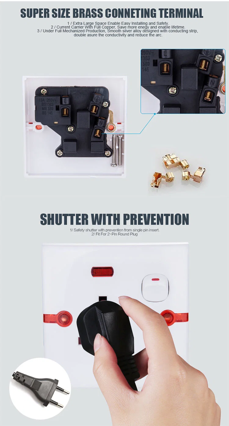 Two Way Wall Switch Socket with Standard Grounding