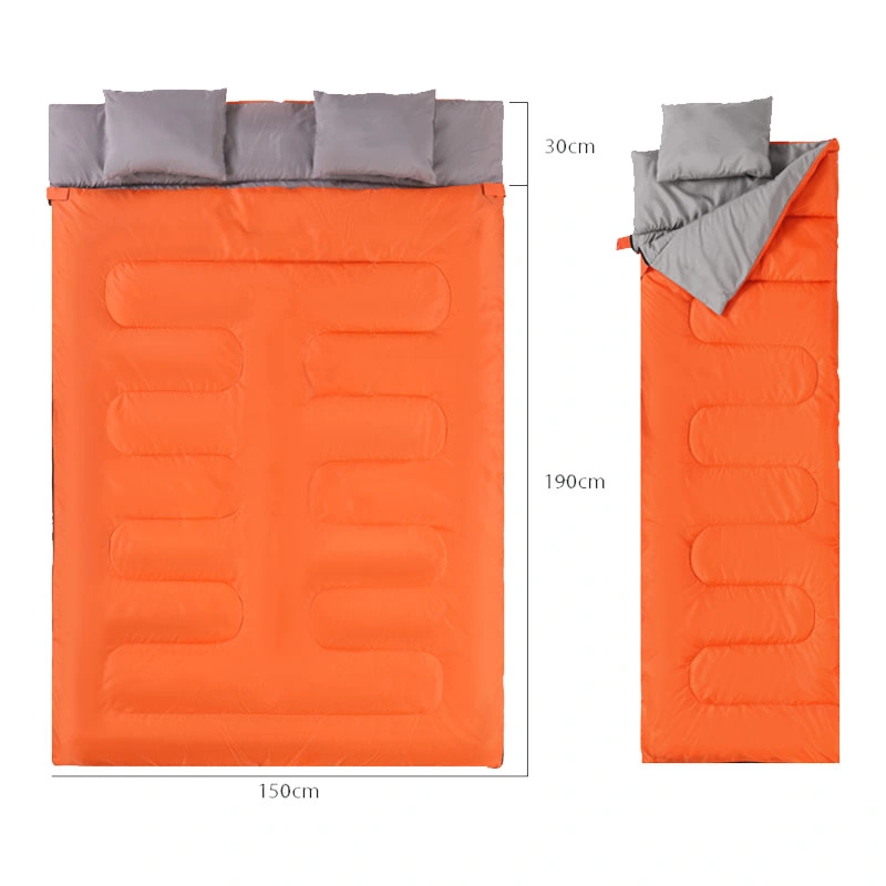 Sac de couchage double léger et imperméable pour l'extérieur avec 2 oreillers de camping pour sac à dos de camping.