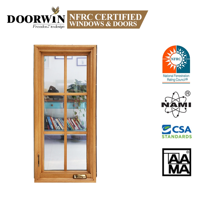 Los Estados Unidos Nfrc Doorwin estándar de certificación de madera revestidos de aluminio con doble cristal de diseño francés Grill de manivela de eficiencia energética y saque Casement Windows