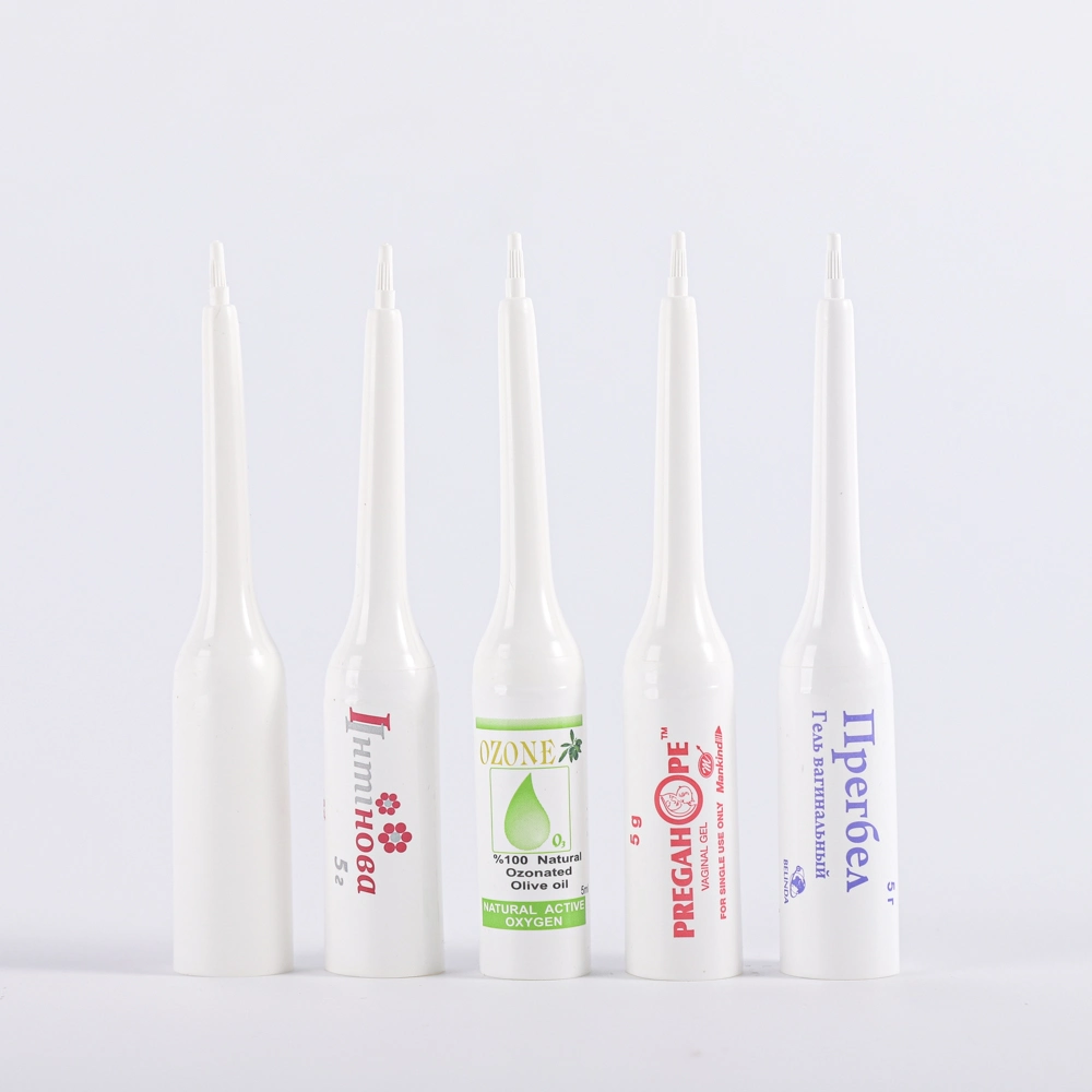 Tube en PE souple à usage pharmaceutique, tube long, buse en plastique, 5 ml Tube de conditionnement de gel vaginal