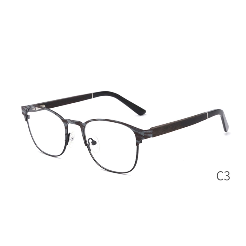 Classic Shape Round Metal Ideal Fashion Wooden Acetate Tip Modern Optical Frames Eyewear Spectacles Eyeglasses Glasses