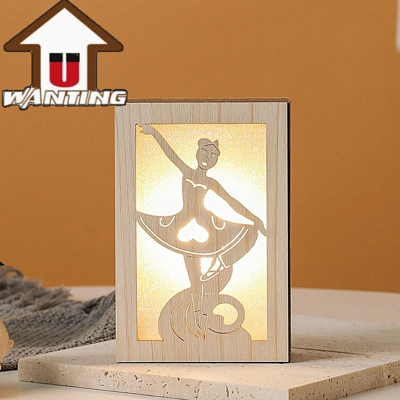 High quality/High cost performance  Embossed Lamp Wooden Craft Ballet Pattern Home Decor Wedding Decoration