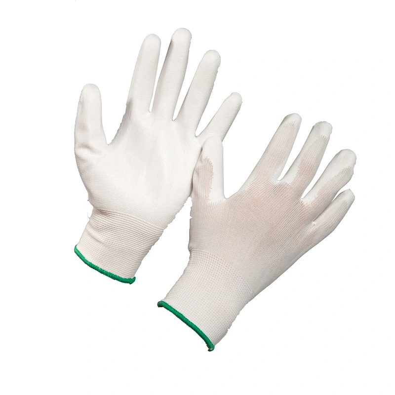 Gloves Work White Polyester Black PU Coated Safety