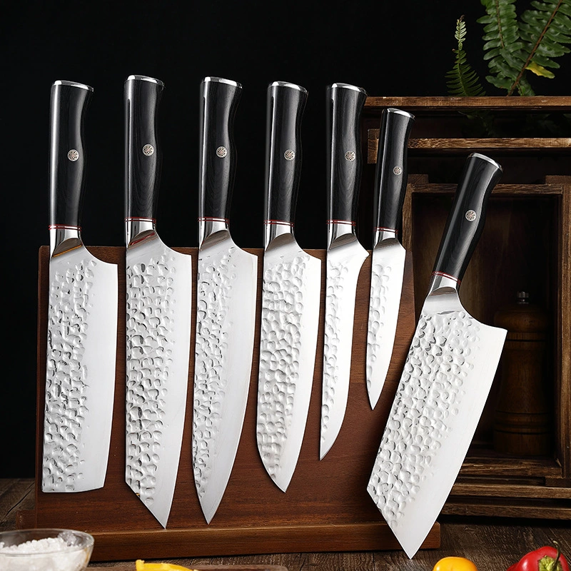 7PCS Kitchen Knives Set Wood Handle 5cr13 Steel Boning Nakiri Santoku Kiritsuke Chef Knife