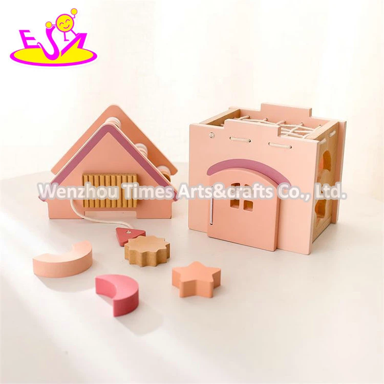 Multifunction Educational Pink House Shaped Wooden Shape Sorter Toy for Kids W12D497