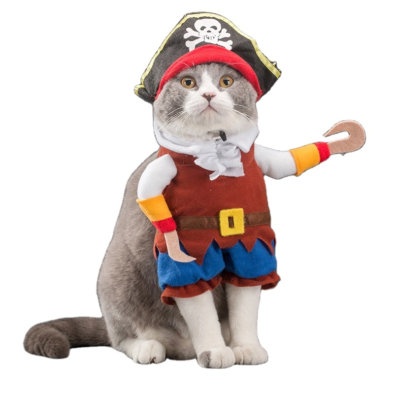 Vêtements amusants pour animaux de compagnie Costume de pirate pour chat et chien Corsaire Habillage pour fête Vêtements pour chat et chien avec chapeau.