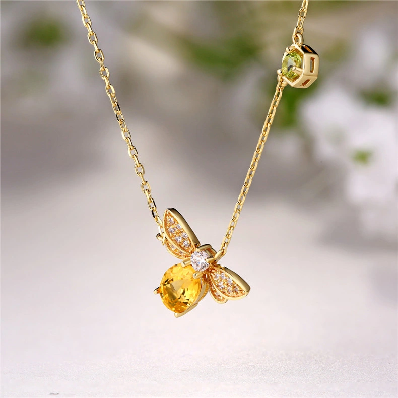 Customizable Cute Animal Gemstone Necklace Wholesale/Supplier Natural Citrine Peridot Bee Jewelry