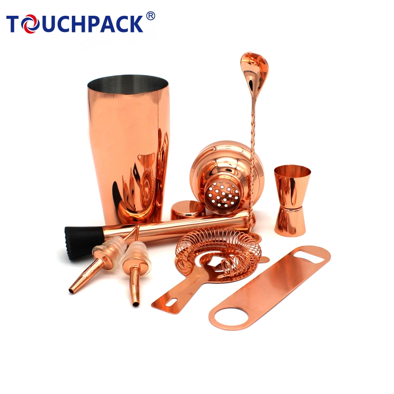 La barra de acero inoxidable de promoción Casa del Conjunto de Herramientas Kit de bricolaje Rose Gold Electroplated Coctelera conjunto de decisiones