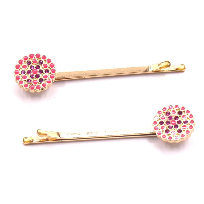 Factory Custom Made Gold Plated Metal Alloy Hair Ornament Manufacturer Customized Rhinestone Women Accessory Bespoke Wholesale Fashion Cute Round Hairpin Set