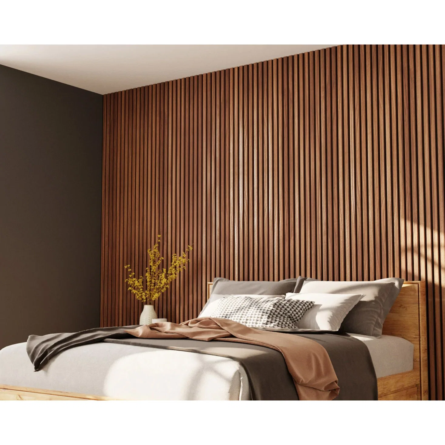 2022 New Style Wood Veneer Covered MDF Slats Carved Wooden Ceiling Panels with Pet Felt Polyester Backing