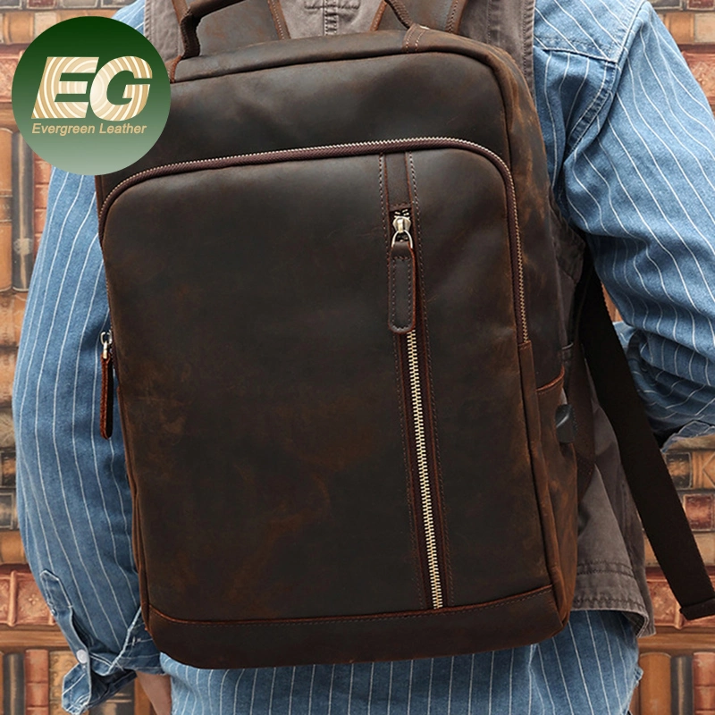 Emg6979 for 15.6 Inch Crazy Horse Leather Waterproof Travelling Custom Men Business Backpacks Bag Designer Luxury for Travel Laptop Backpack