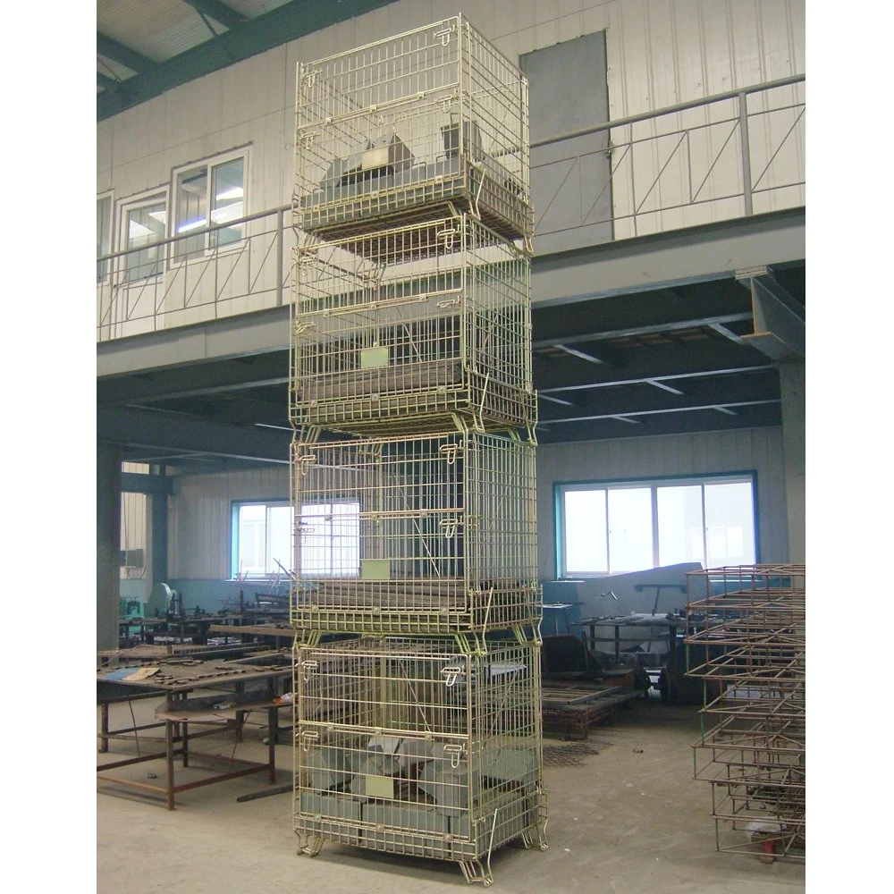 Industrial Galvanized Stackable Collapsible Steel Pet Preform Storage Wire Mesh Foldable Cage with PP Sheet