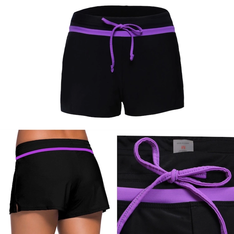 Womens Basic Style Board Shorts, Plus Size Black Serial Summer Beach Short Pants, Custom Logo Boardshorts Swimming Bottom Panty Tankini Underwear