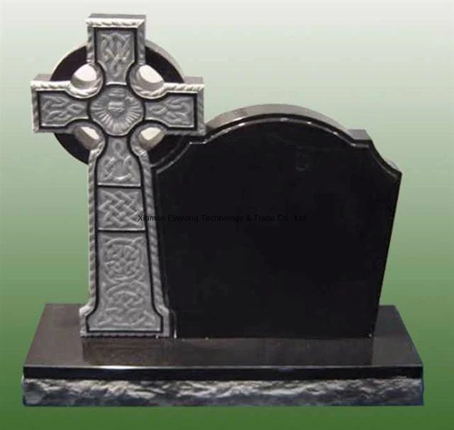 Cross Design Upright Headstone, Shanxi Black Cross Granite Tombstone From Factory Directly