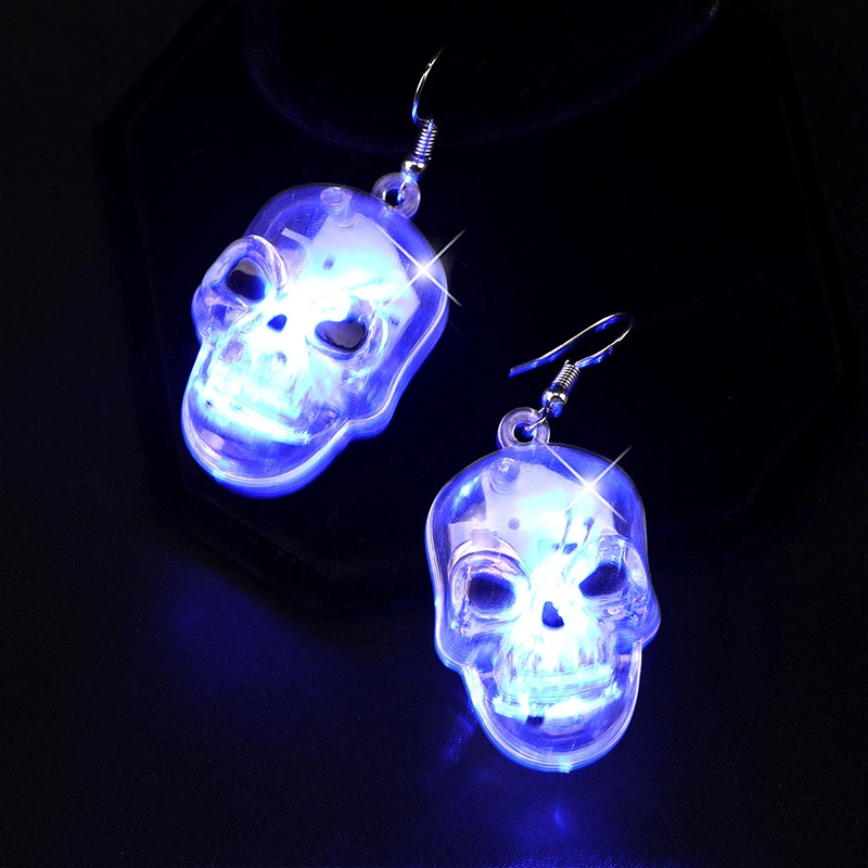 Halloween Gifts LED Skull Drop Earrings Halloween Decoration Light up Flashing Earrings