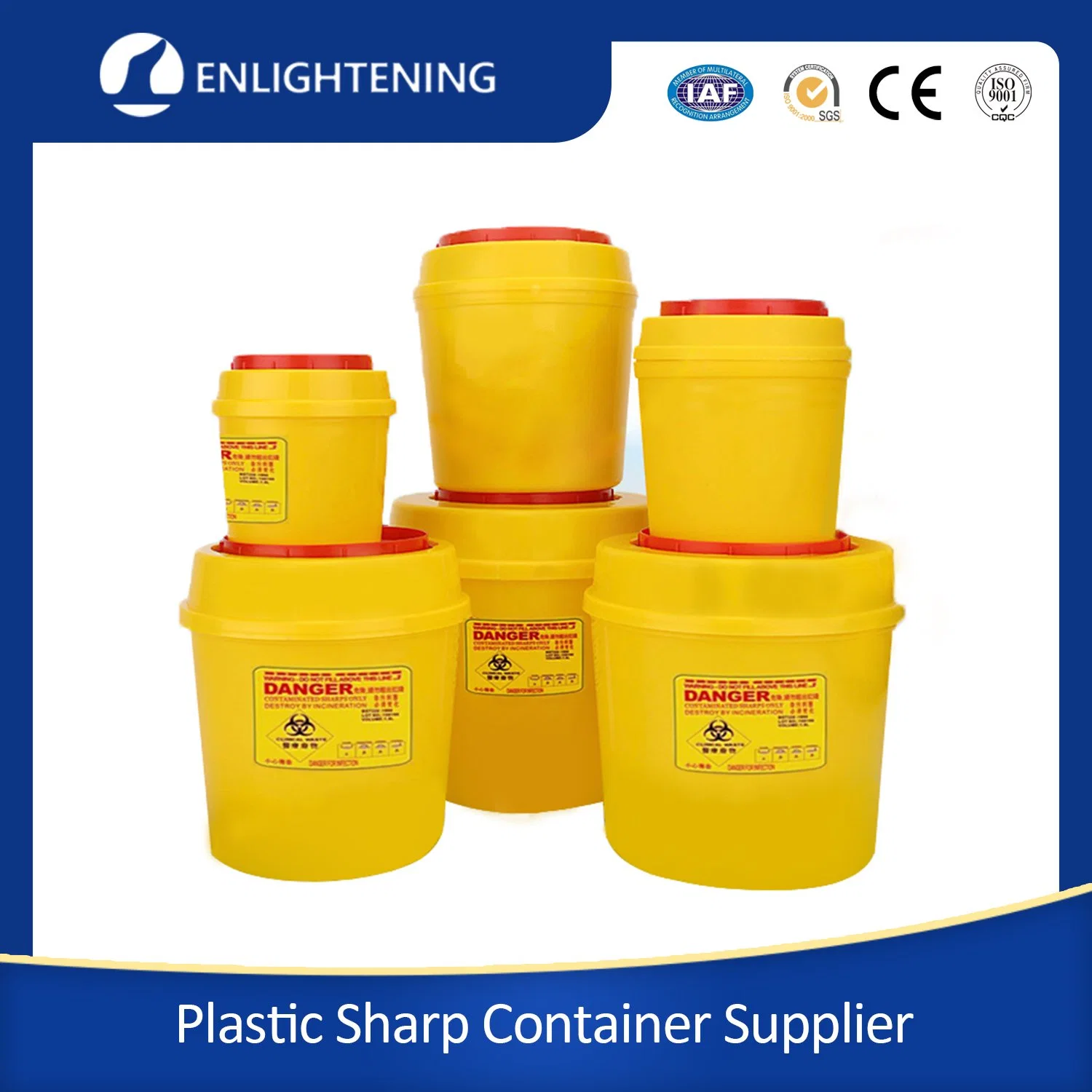 1L/3L/4L/5L/6L/8L/10L/15 Liter Yellow Red Waterproof Safety Plastic Disposable Needle Waste Biohazard Hospital Round/Squre Medical Sharp Container with Lid