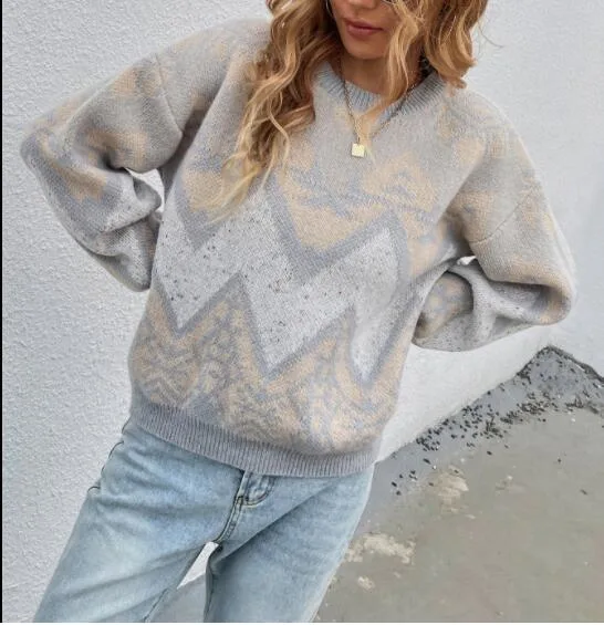 Winter Women's Oversized Long-Sleeved Knitted Round Neck Pullover Sweater