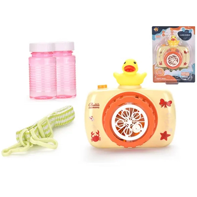 Children Plastic Toys Cute Shape Colorful Real-Color Musical Blowing Machine Five-Hole Camera Frog Bubble Toys with Light and Music