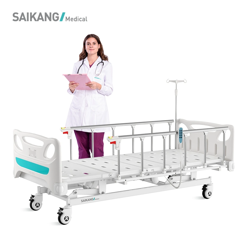 K6K Saikang Wholesale Aluminum Alloy Side Rail 3 Function Electric Clinic Hospital Bed with Infusion Pole