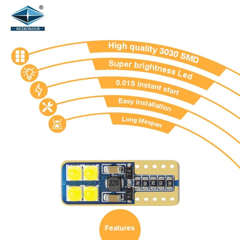 Car Bombillos 3030 8SMD T10 Ampoule LED blanche chaude Wedge Light Bulb W5w 194 168 158 192 12V 24V Lampes de plaque d'immatriculation.