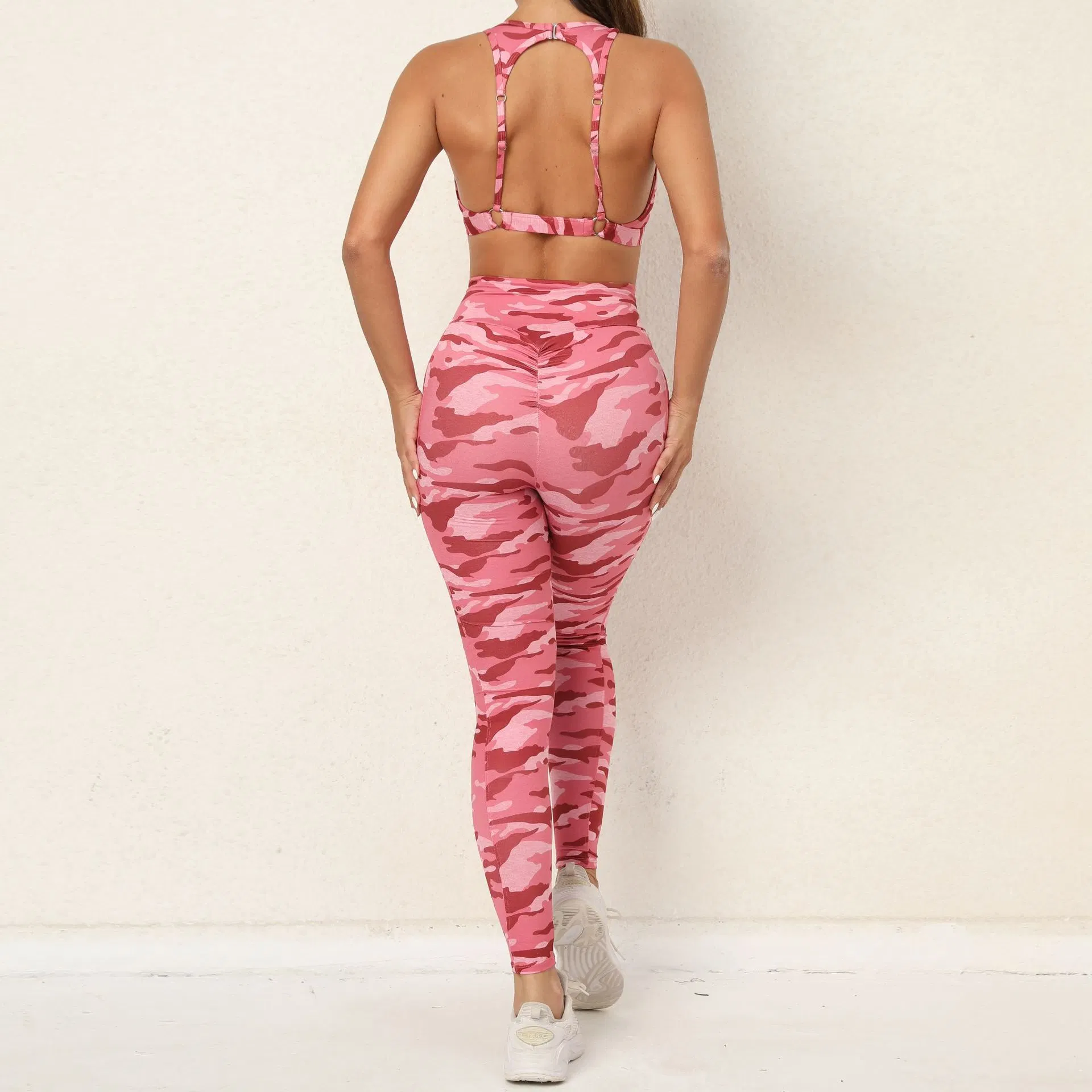 La mujer de verano mayorista de secado rápido desgaste de Yoga Backless Sujetador Cruz traje de pantalón de cintura Fitness Fitness Deportes de conjunto de sujetador trajes QS0678