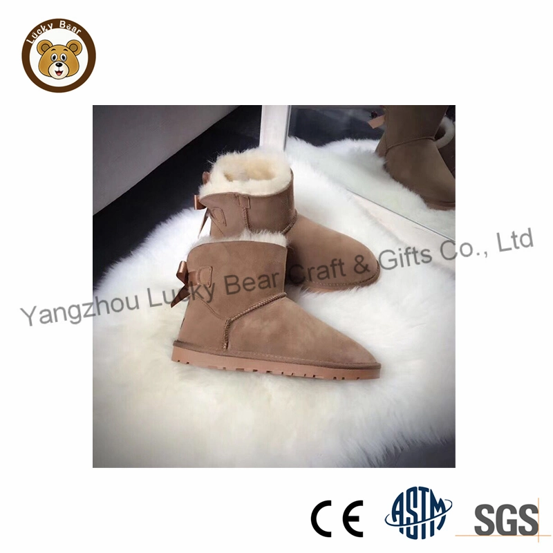 New Fashionable Winter Warm Comfy Cute Bow Ladies Ankle Real Sheepskin Fur Snow Boots